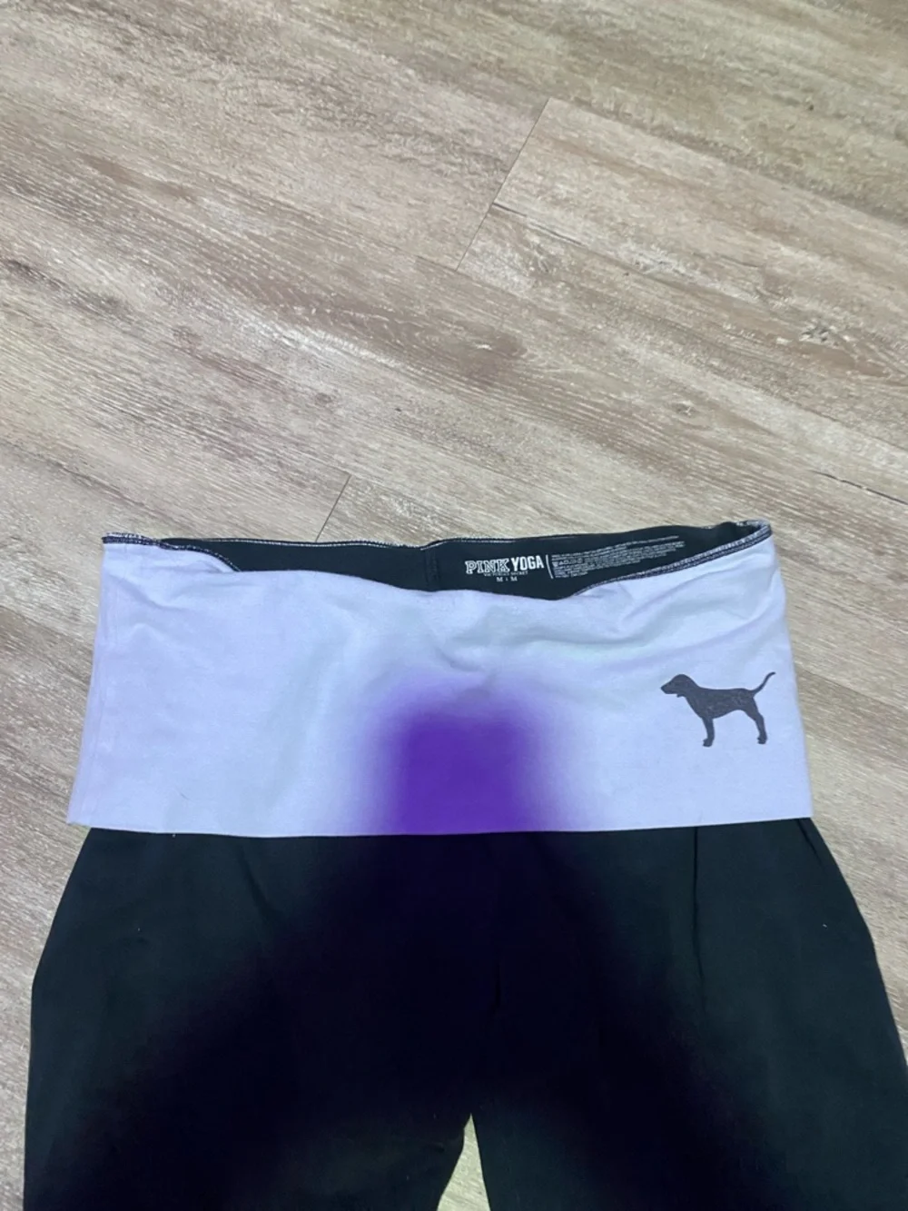 PINK Victoria's Secret Black Leggings with White/Lilac Fold-Over Waistband Y2K - Picture 4 of 7